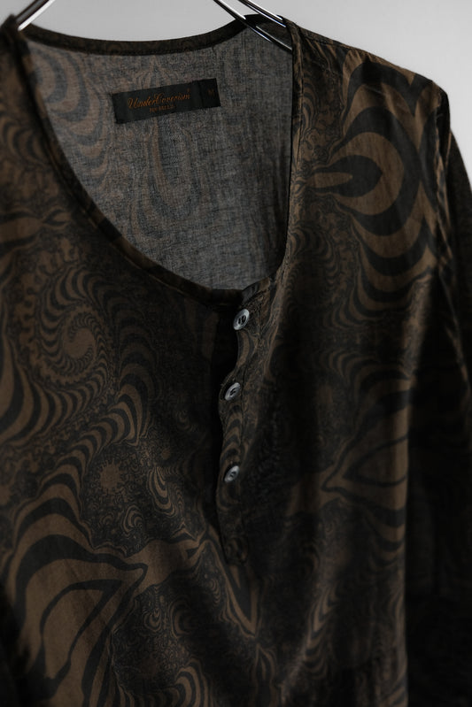 Undercover S/S2003 “SCAB” - Fractal Print Sheer Henley Shirt