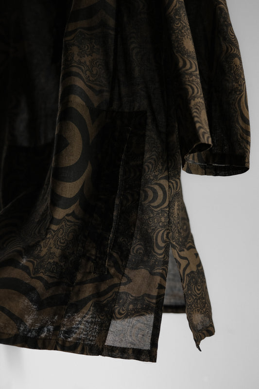 Undercover S/S2003 “SCAB” - Fractal Print Sheer Henley Shirt