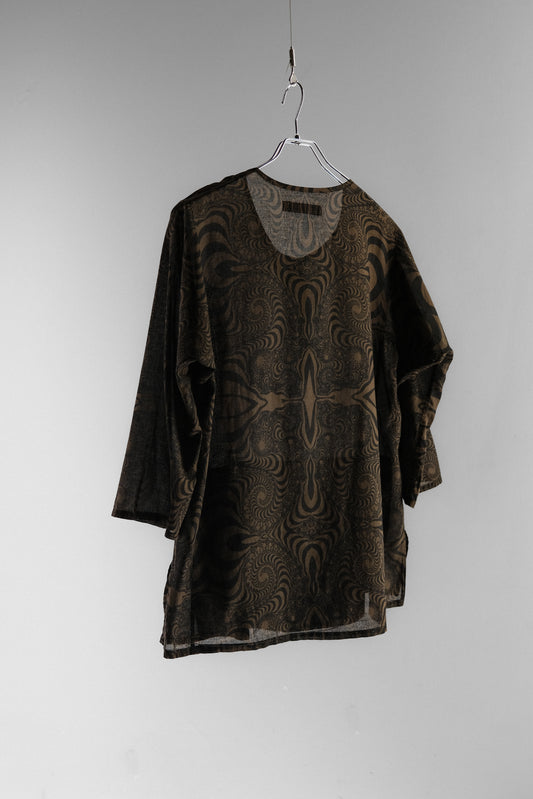 Undercover S/S2003 “SCAB” - Fractal Print Sheer Henley Shirt