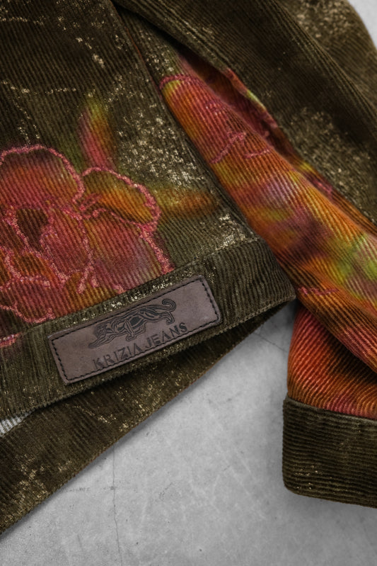 KRIZIA JEANS 1980s - Bleach Dyed Corduroy Trucker Jacket