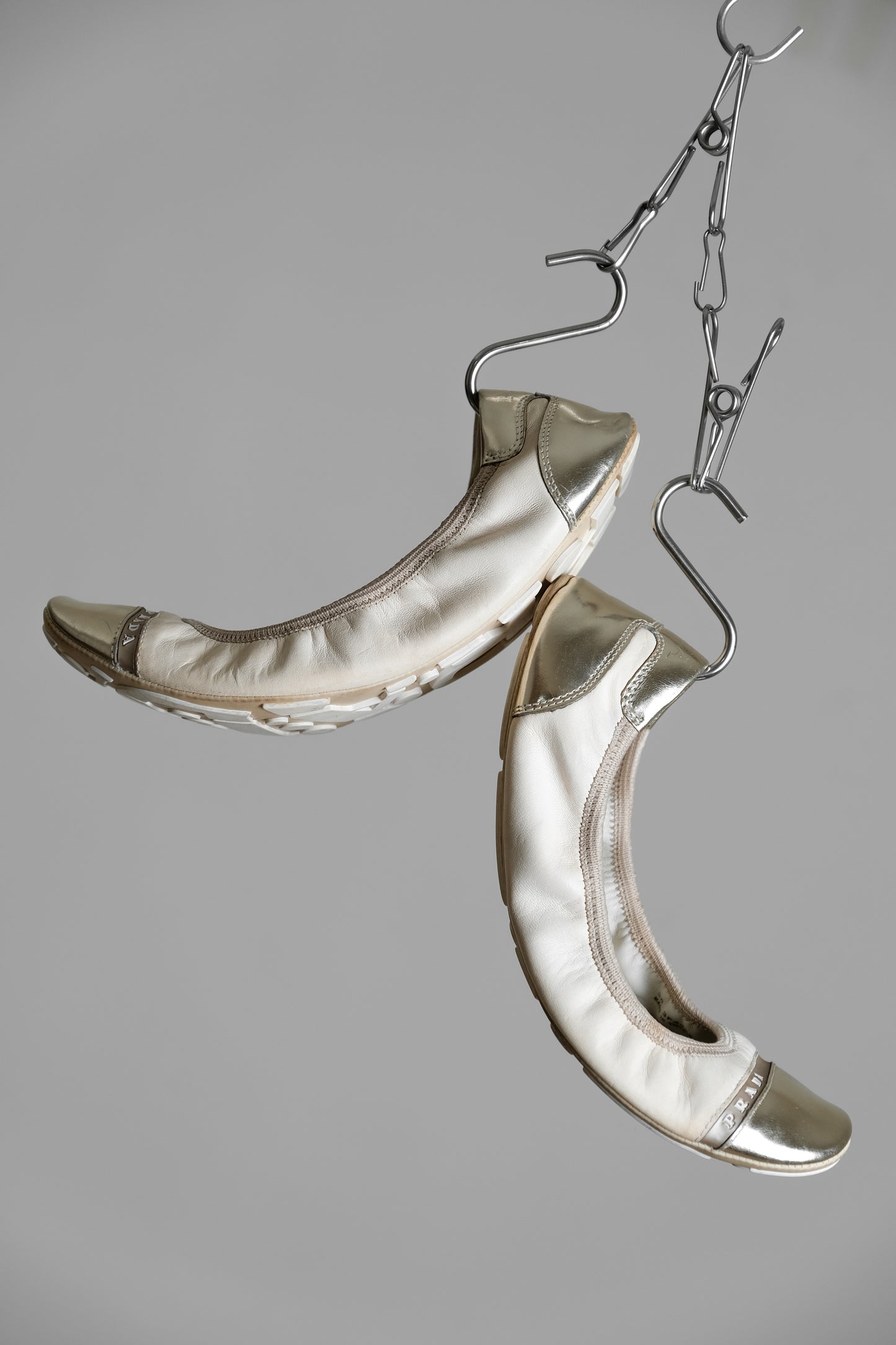 PRADA SPORT 2000s - Cream/Silver Ballet Flats