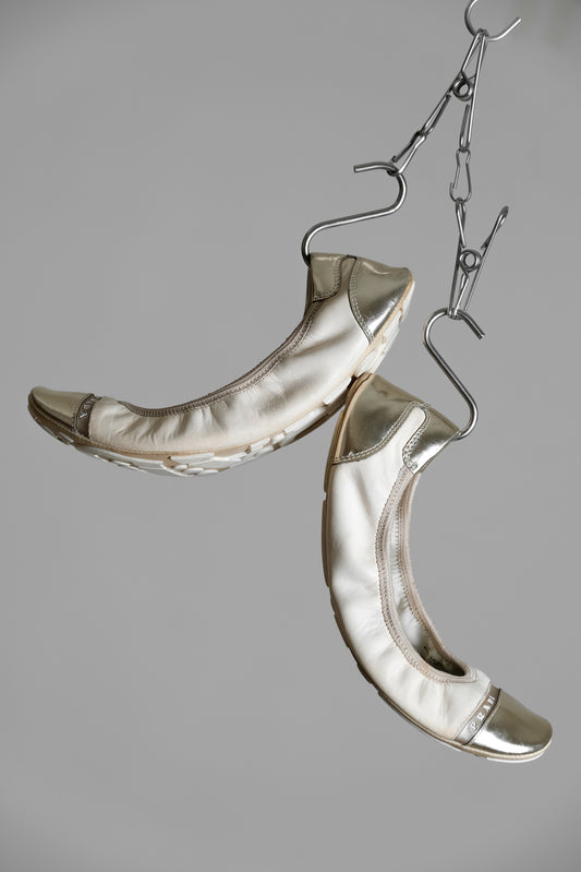 PRADA SPORT 2000s - Cream/Silver Ballet Flats