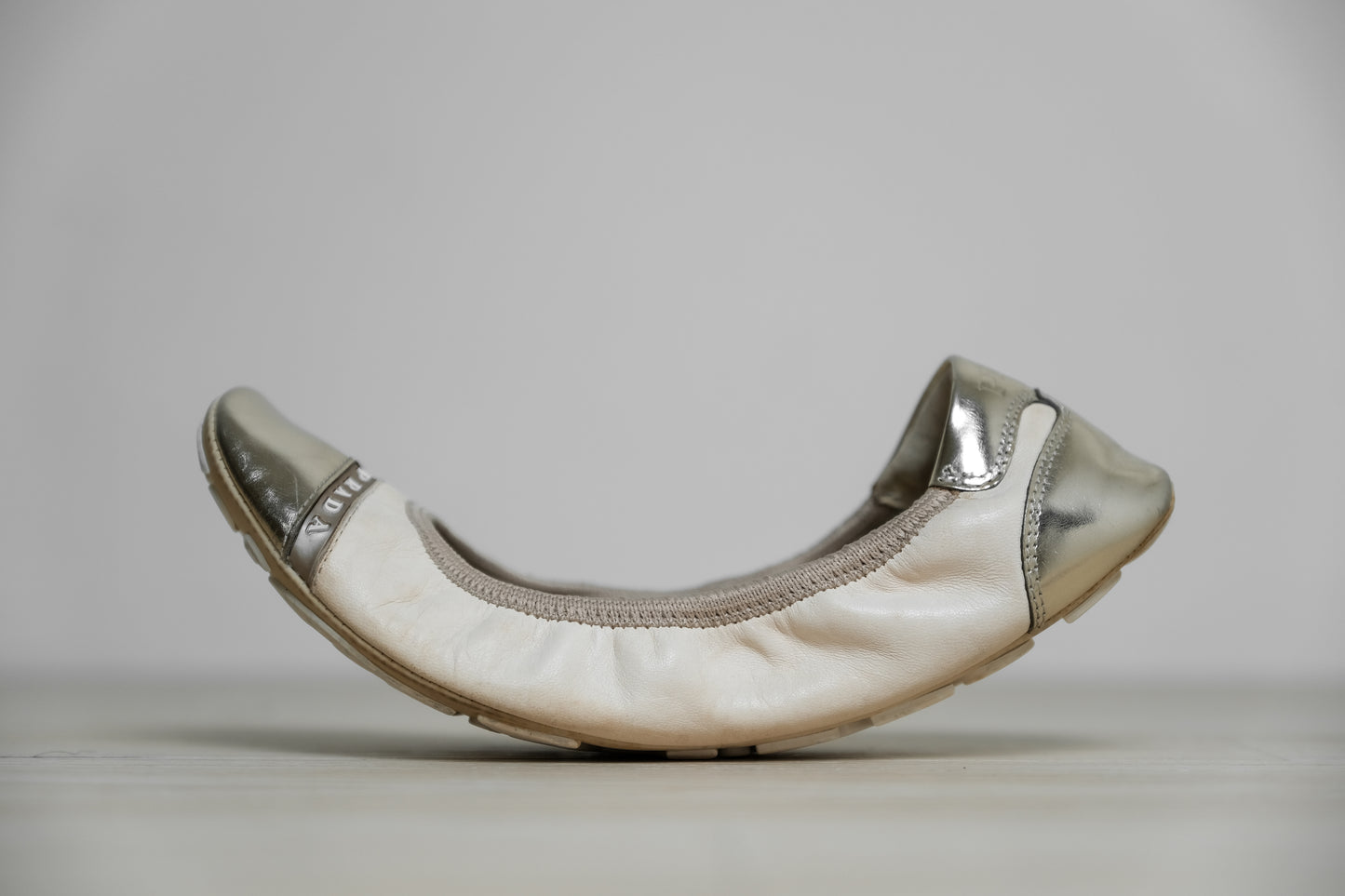 PRADA SPORT 2000s - Cream/Silver Ballet Flats
