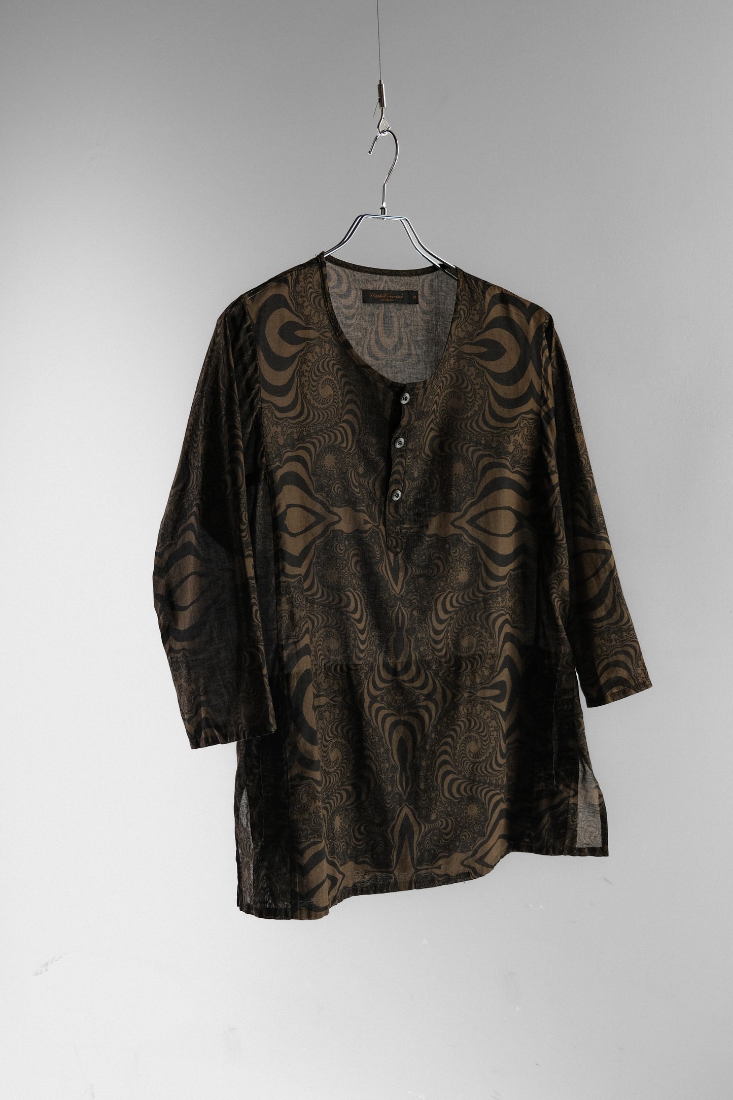 Undercover S/S2003 “SCAB” - Fractal Print Sheer Henley Shirt