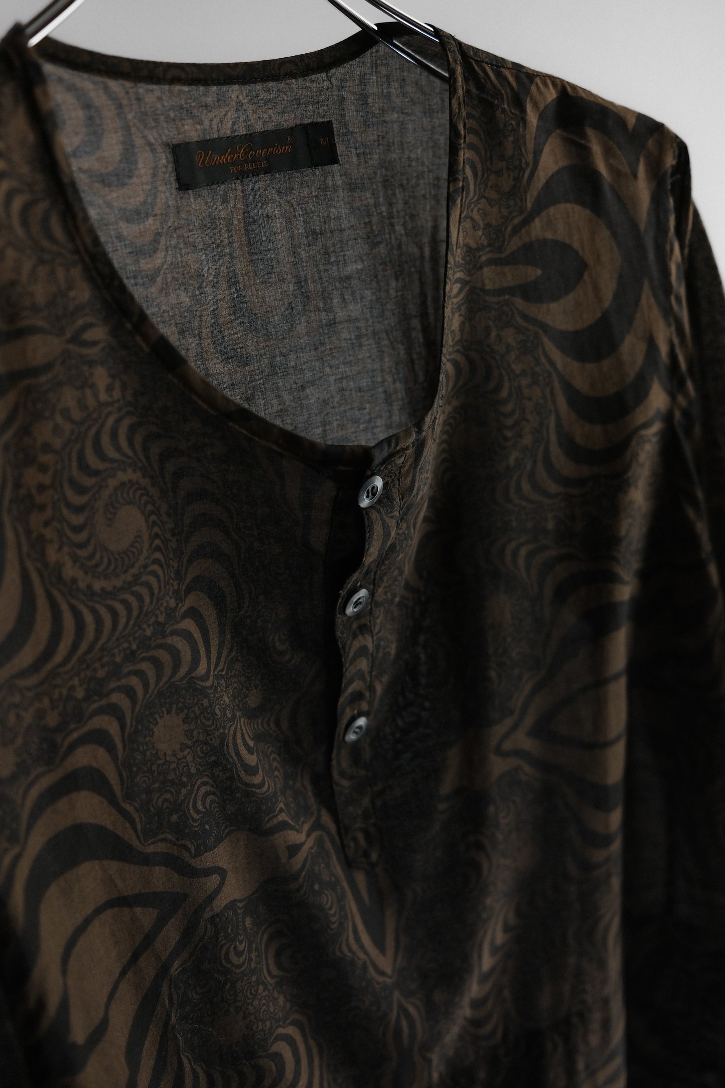 Undercover S/S2003 “SCAB” - Fractal Print Sheer Henley Shirt