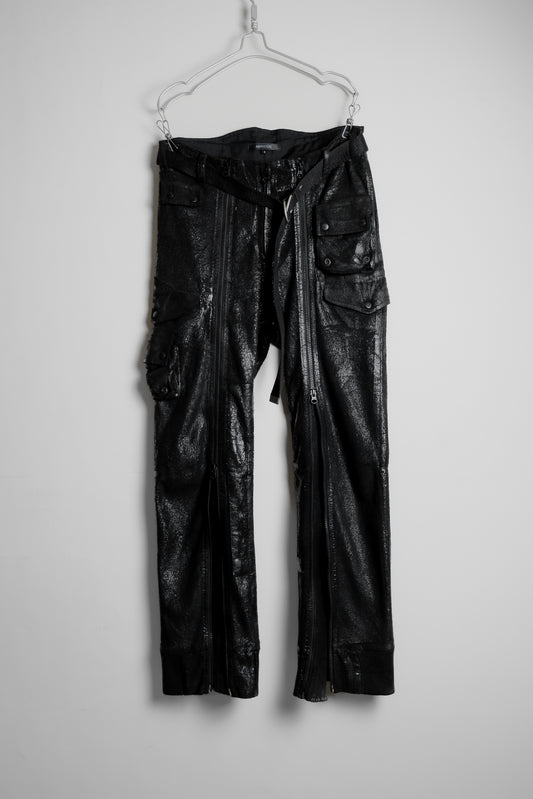 ABAHOUSE 2000s - Cracked Coated Gimmick Cargo Pants