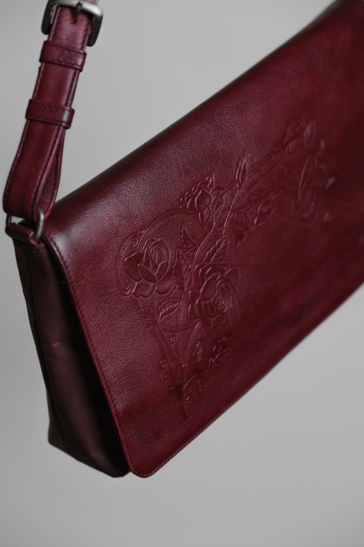 JEAN PAUL GAULTIER 1990s - Rose Embossed Handbag - Burgundy