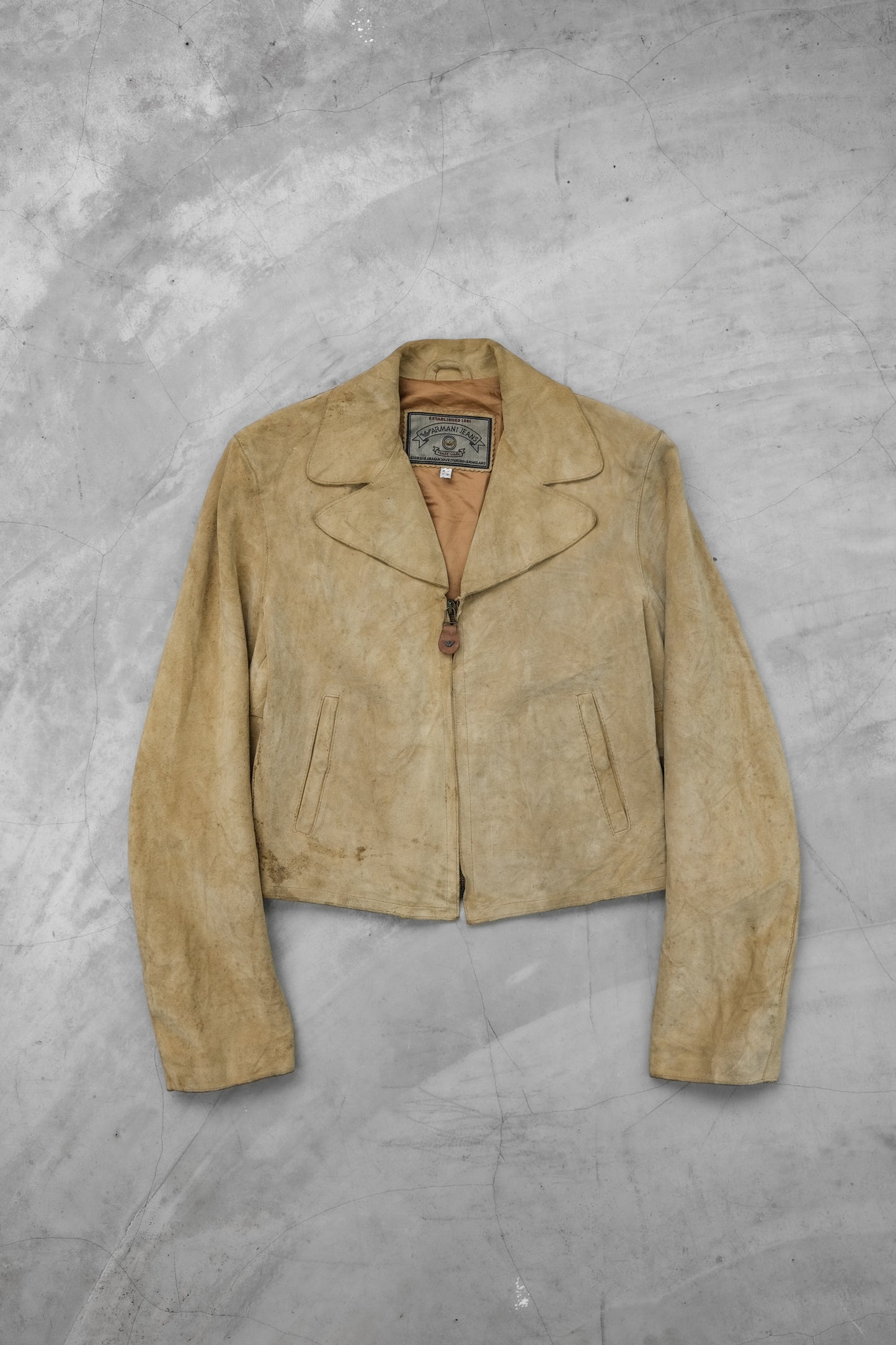 ARMANI JEANS 1990s - Cropped Suede Leather Jacket