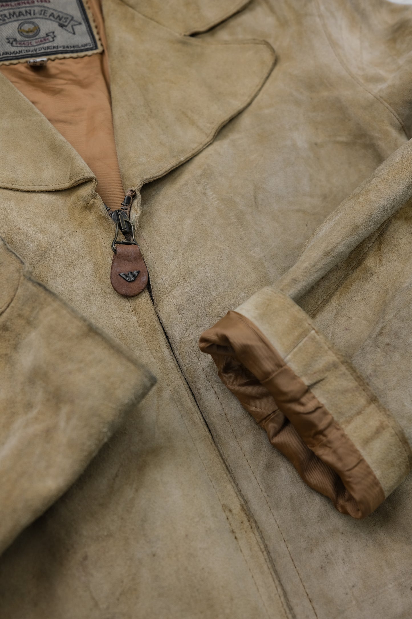 ARMANI JEANS 1990s - Cropped Suede Leather Jacket