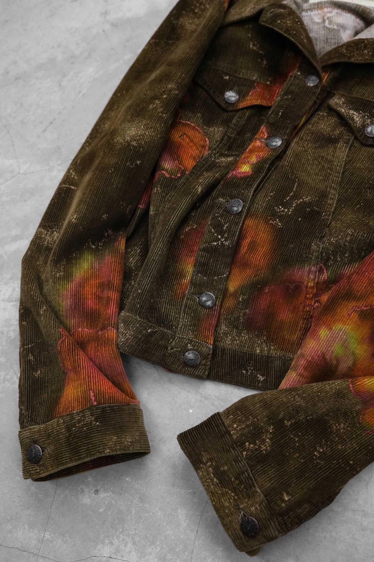 KRIZIA JEANS 1980s - Bleach Dyed Corduroy Trucker Jacket