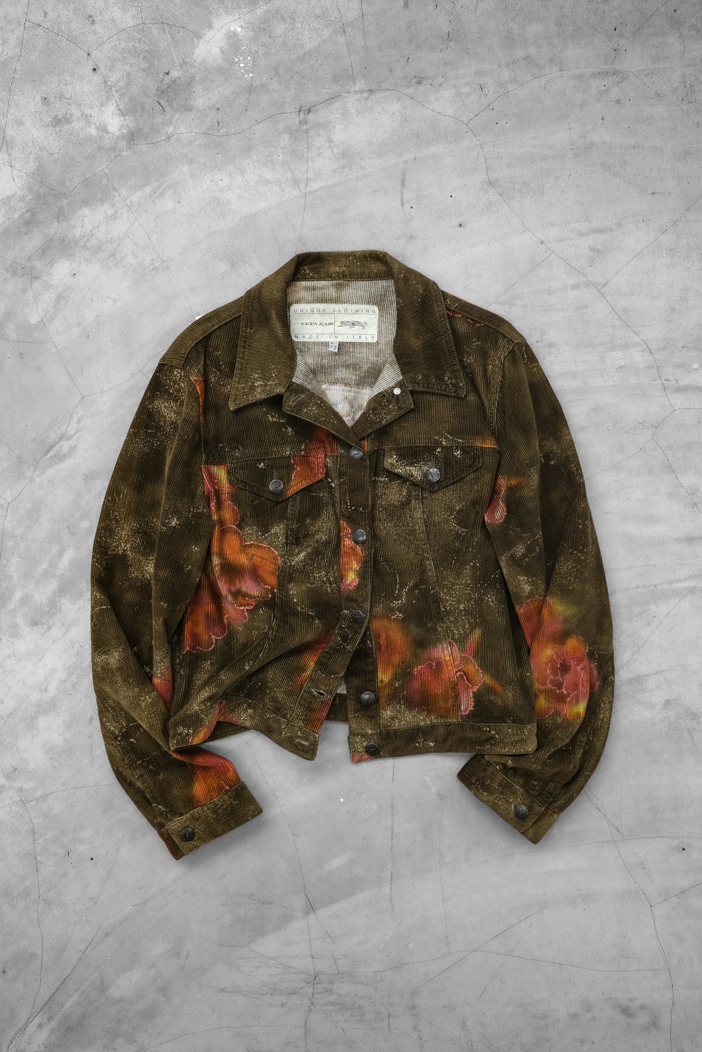 KRIZIA JEANS 1980s - Bleach Dyed Corduroy Trucker Jacket
