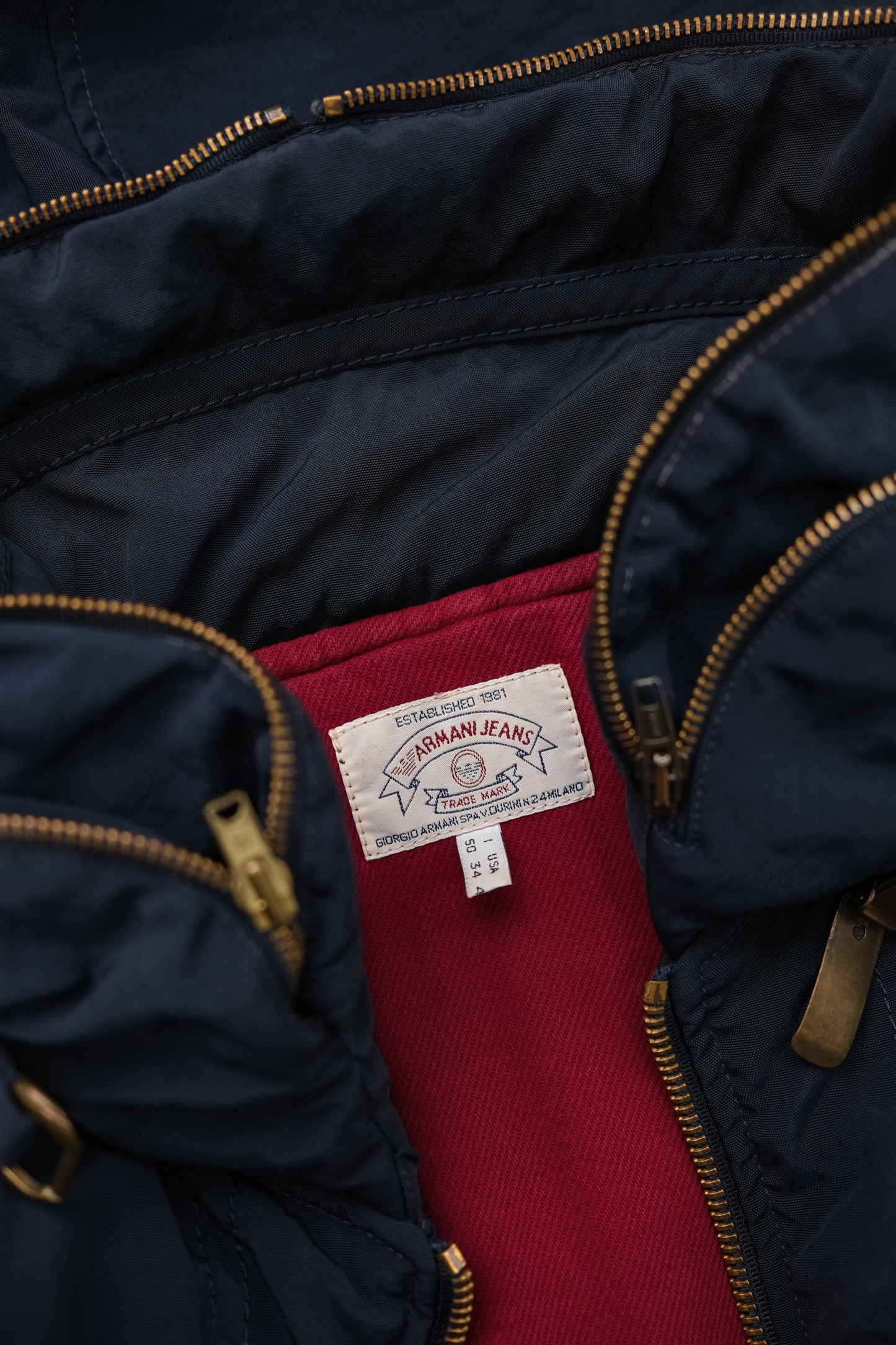 Armani Jeans 1980s Blue Power Wash - Metal Collar Buckle Padded Jacket