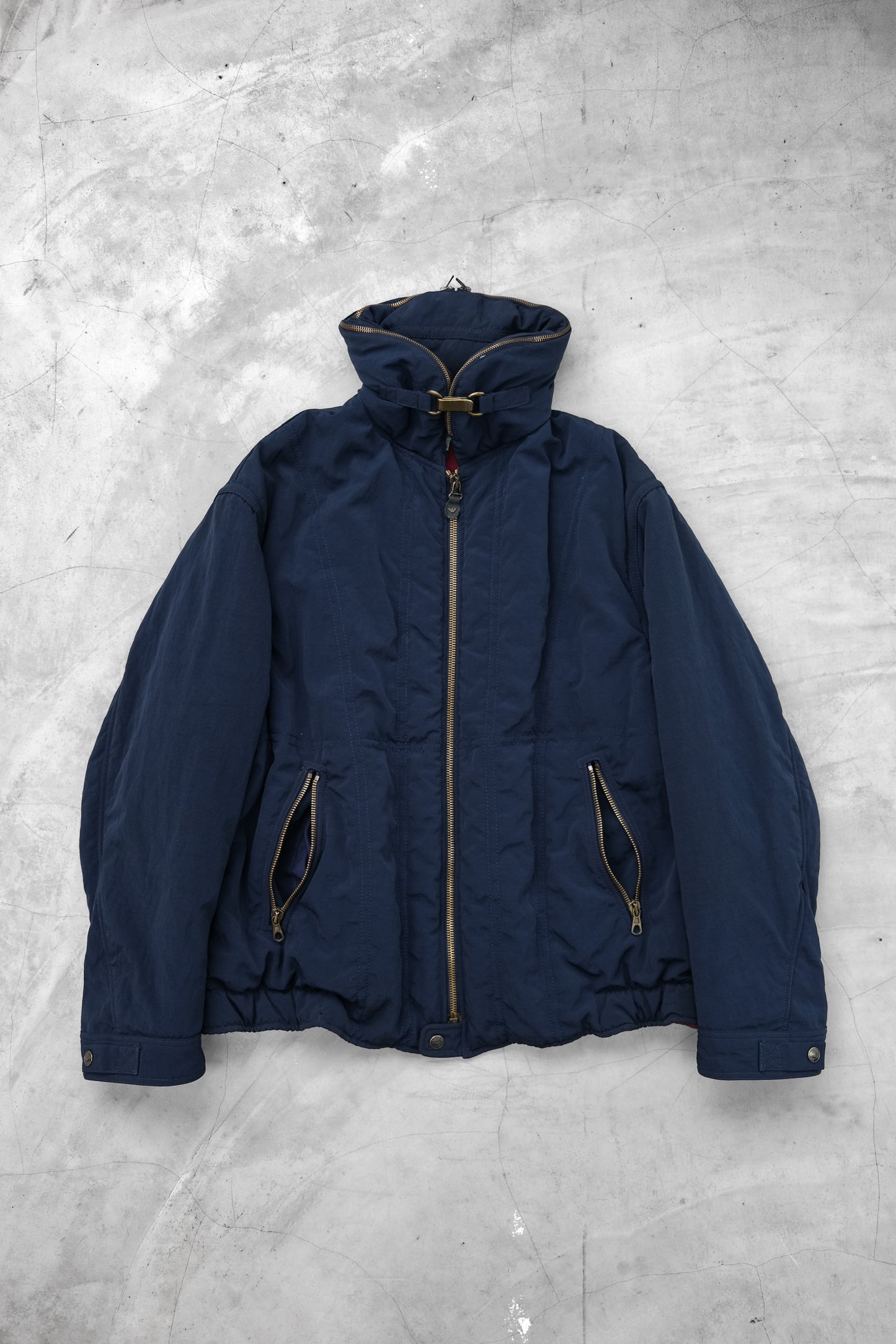 Armani Jeans 1980s Blue Power Wash - Metal Collar Buckle Padded Jacket