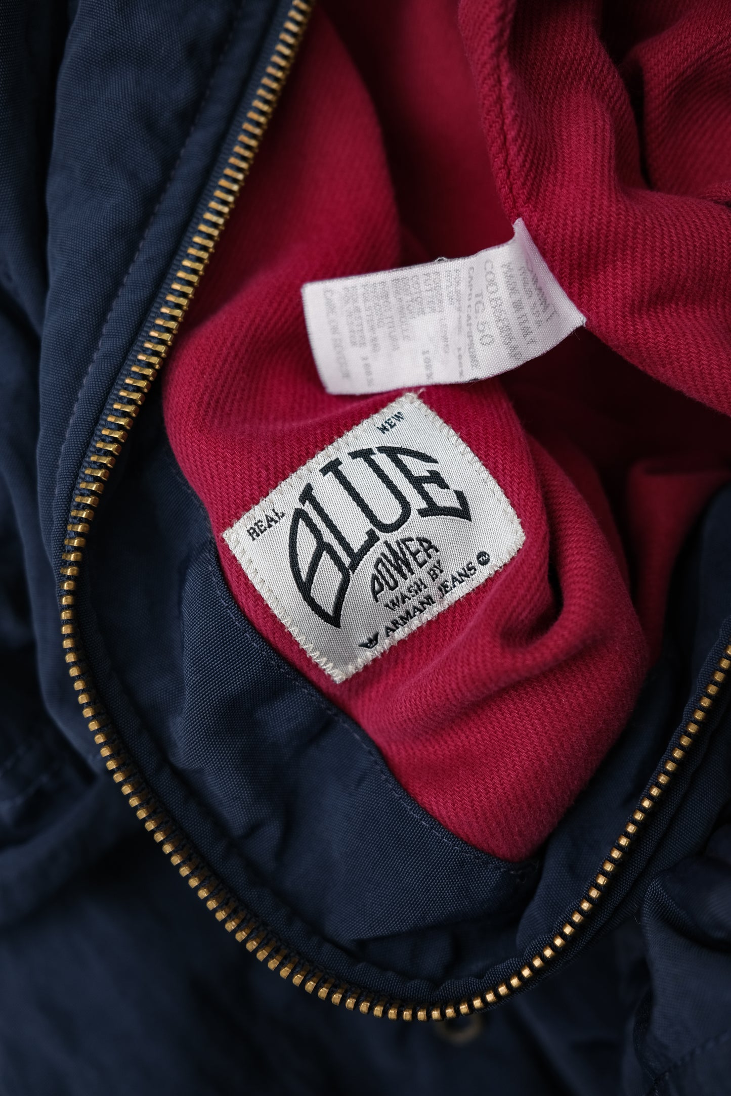 Armani Jeans 1980s Blue Power Wash - Metal Collar Buckle Padded Jacket